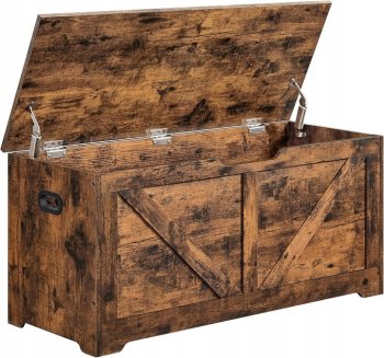 Rustic Storage Chest with Hinged Lid and Handles