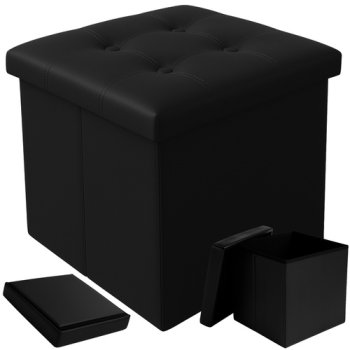 Folding Storage Ottoman Cube Faux Leather Ruhhy 25779, black