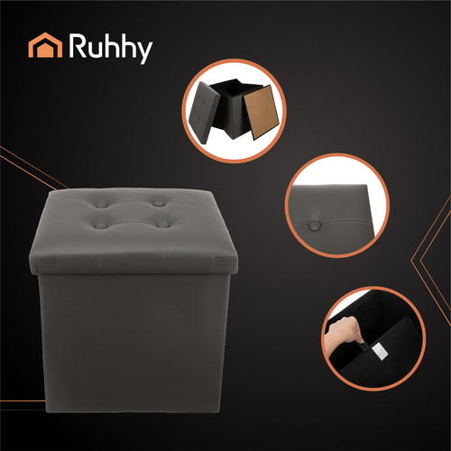 Ruhhy Folding Storage Ottoman Cube with Lid 25780, Gray (1)