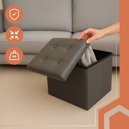Ruhhy Folding Storage Ottoman Cube with Lid 25780, Gray (3)
