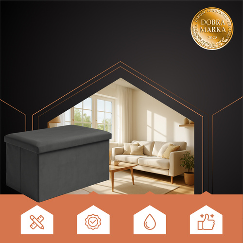 Foldable Velvet Storage Ottoman Bench Ruhhy 25995, 60x30x30 cm, Black (3)