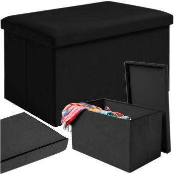Foldable Velvet Storage Ottoman Bench Ruhhy 25995, 60x30x30 cm, Black