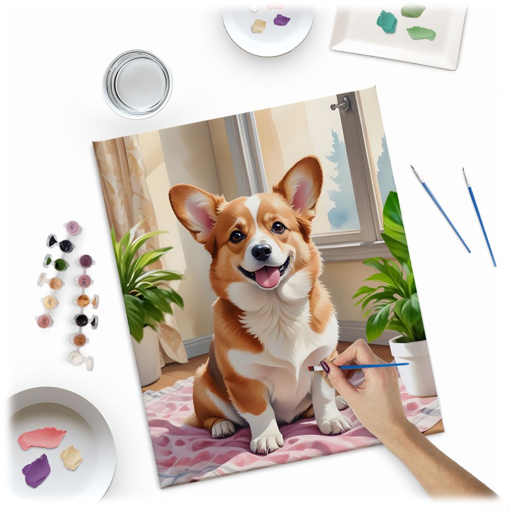 Massido Corgi Paint by Numbers Kit 40x50 cm - DIY Pet Art Canvas (0)