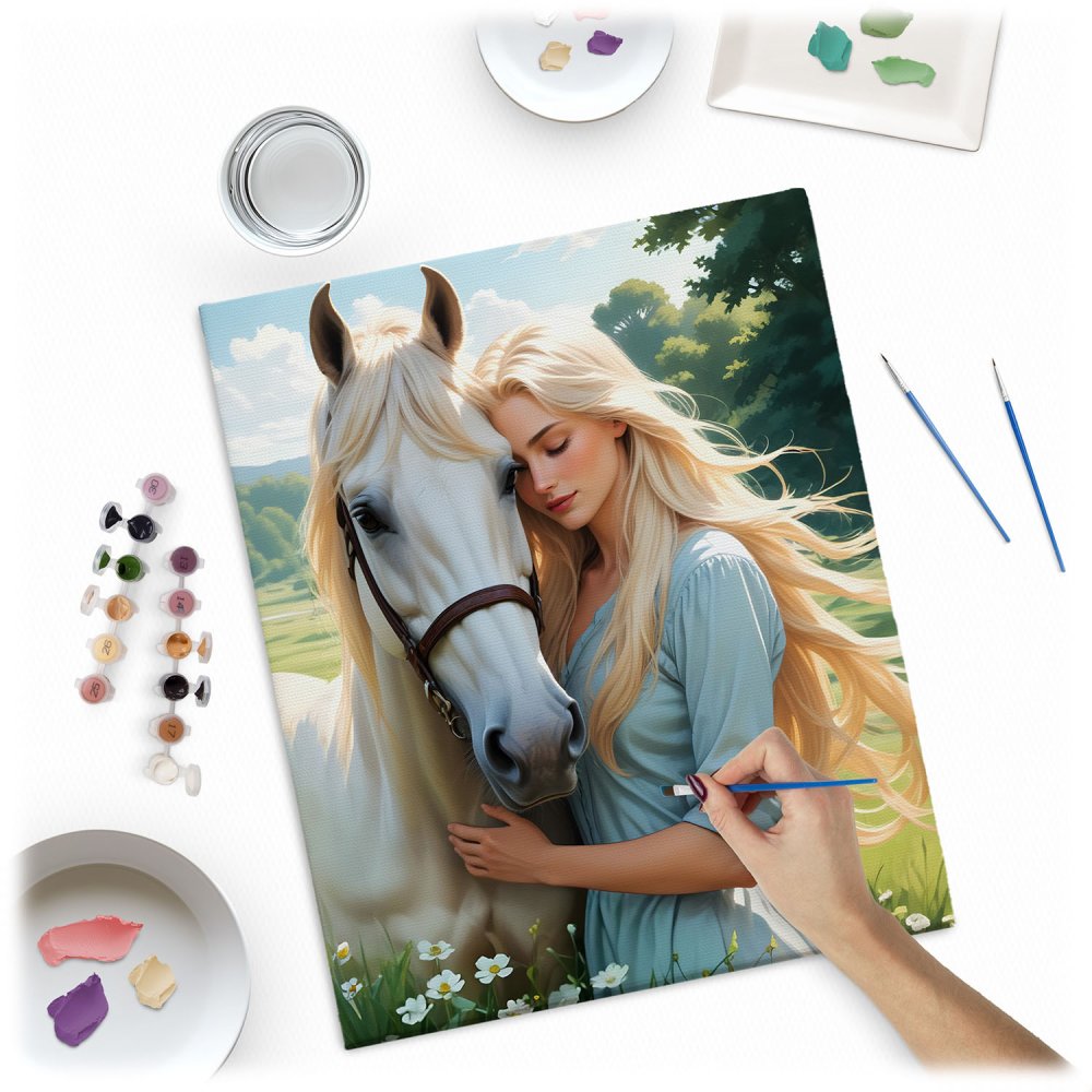 Massido Paint-by-Numbers Kit 40x50 cm - Woman with Horse Portrait Artwork (0)