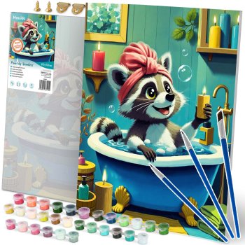 Massido Paint by Numbers Kit for Adults 40x50 cm, Raccoon