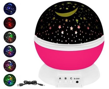 Rotating Kids Bedside Lamp Star Sky Projector Night Magic Light Battery Powered, Pink