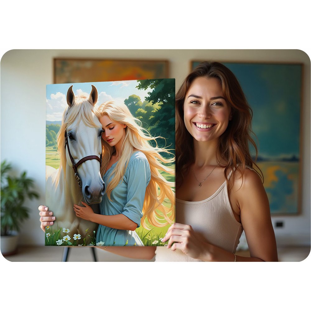Massido Paint-by-Numbers Kit 40x50 cm - Woman with Horse Portrait Artwork (3)