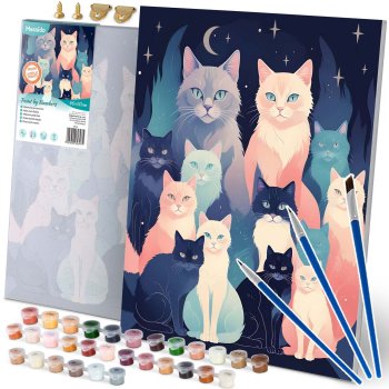 Massido Paint by Numbers Canvas 40x50 cm - Charming Cats Art Kit