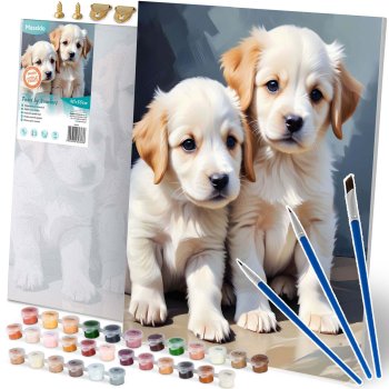 Massido Paint by Numbers Kit 40x50 cm - Adorable Puppies Canvas Art