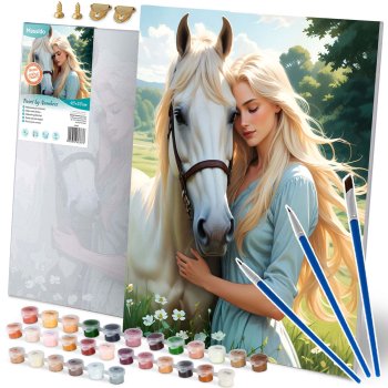 Massido Paint-by-Numbers Kit 40x50 cm - Woman with Horse Portrait Artwork