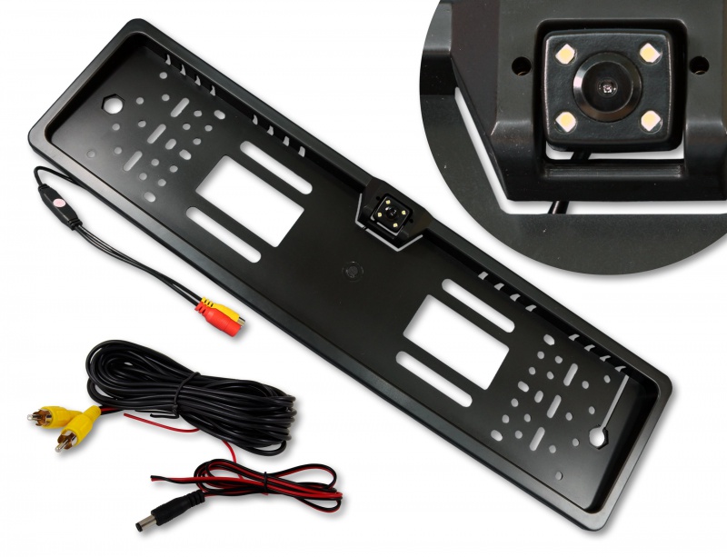 Auto License Plate Frame with Rear View Reverse Backup Camera, Black (1)