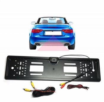 Auto License Plate Frame with Rear View Reverse Backup Camera, Black
