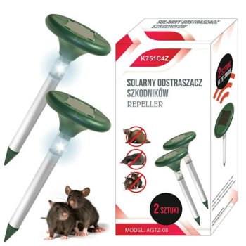 Ultrasonic Mole and Rodent Repeller with Solar Battery and LED Lighting, 2pc.