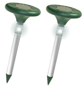 Solar Mole Repeller with LED Light, Ultrasonic Pest Repellent Stakes 2 Pack