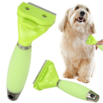 Deshedding tool for dogs and cats, undercoat rake for shedding, stainless steel, green