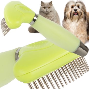 Double-Sided Undercoat Rake for Dogs & Cats, Pet Grooming Deshedding Tool, Green