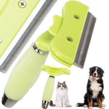 Pet Deshedding Tool for Dogs & Cats, Undercoat Grooming Brush, Green