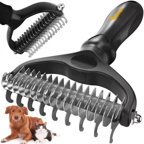 Purlov 20427 Double-Sided Undercoat Rake for Dogs and Cats, Deshedding Tool