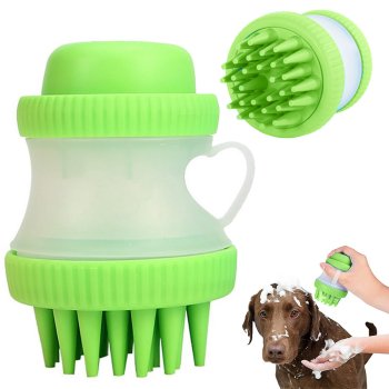 Silicone Pet Bath Brush with Shampoo Dispenser for Dogs and Cats, Green
