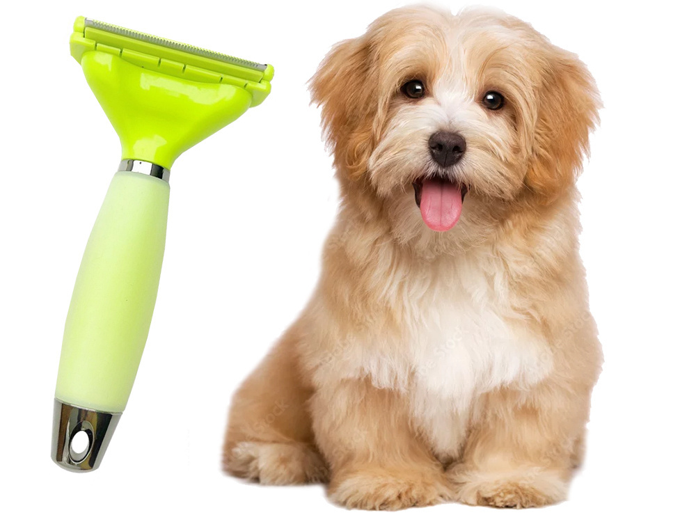 Deshedding tool for dogs and cats, undercoat rake for shedding, stainless steel, green (0)
