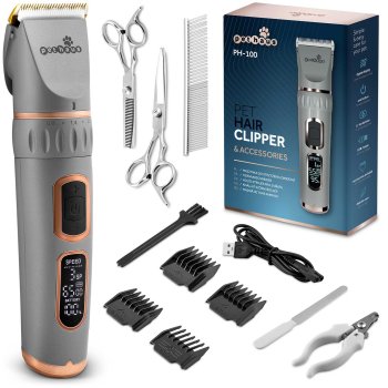 Pet Grooming Clippers Pethaus PH-100 Professional Cordless Kit for Dogs Cats, gray
