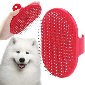Soft Pet Grooming Brush for Dogs and Cats with Massaging Bristles, Red