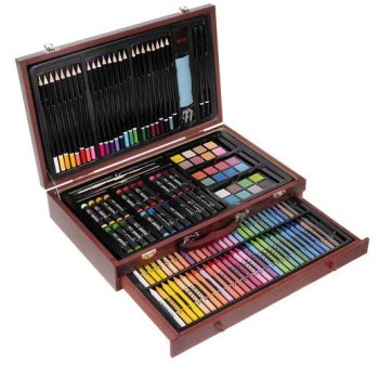 Kid's Painting Drawing Set in a Wooden Case (pencils, paint, brushes, etc.)