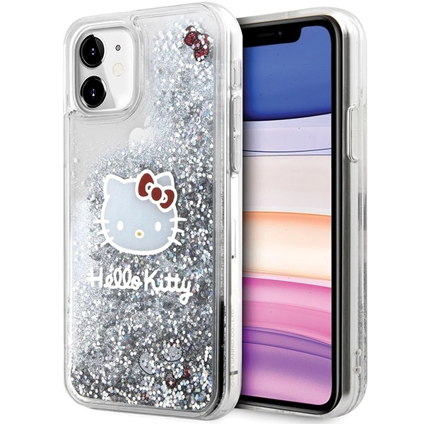 Apple iPhone 11 6.1'' Hello Kitty Liquid Glitter Charms Kitty Head Cover Case, Silver