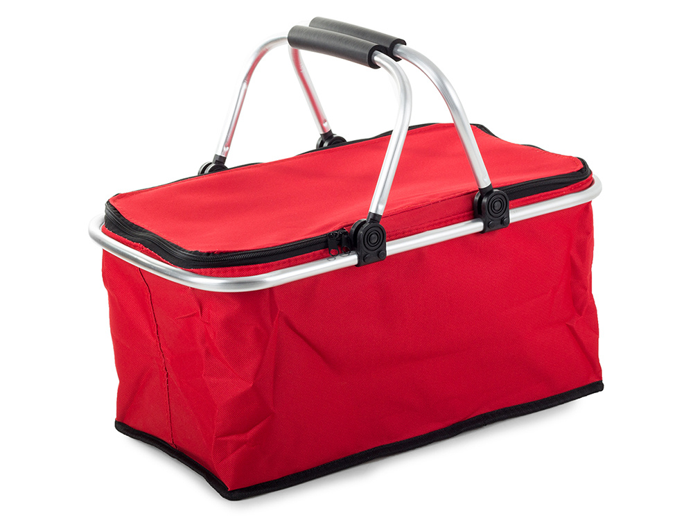 Foldable insulated picnic basket for shopping and outings, red (0)
