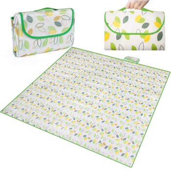 Large Waterproof Picnic Blanket 200x200cm, Foldable Mat for Beach & Camping, Leaves