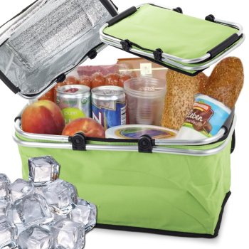 Foldable insulated picnic basket for shopping and outings, green