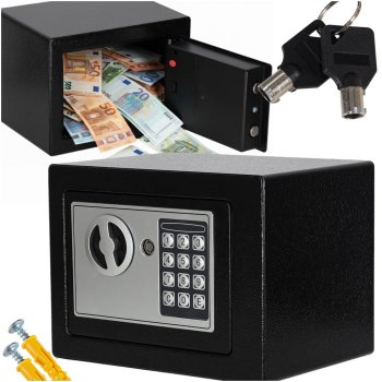 Electronic Home Safe Box with Digital Keypad and Key for Valuables, Black