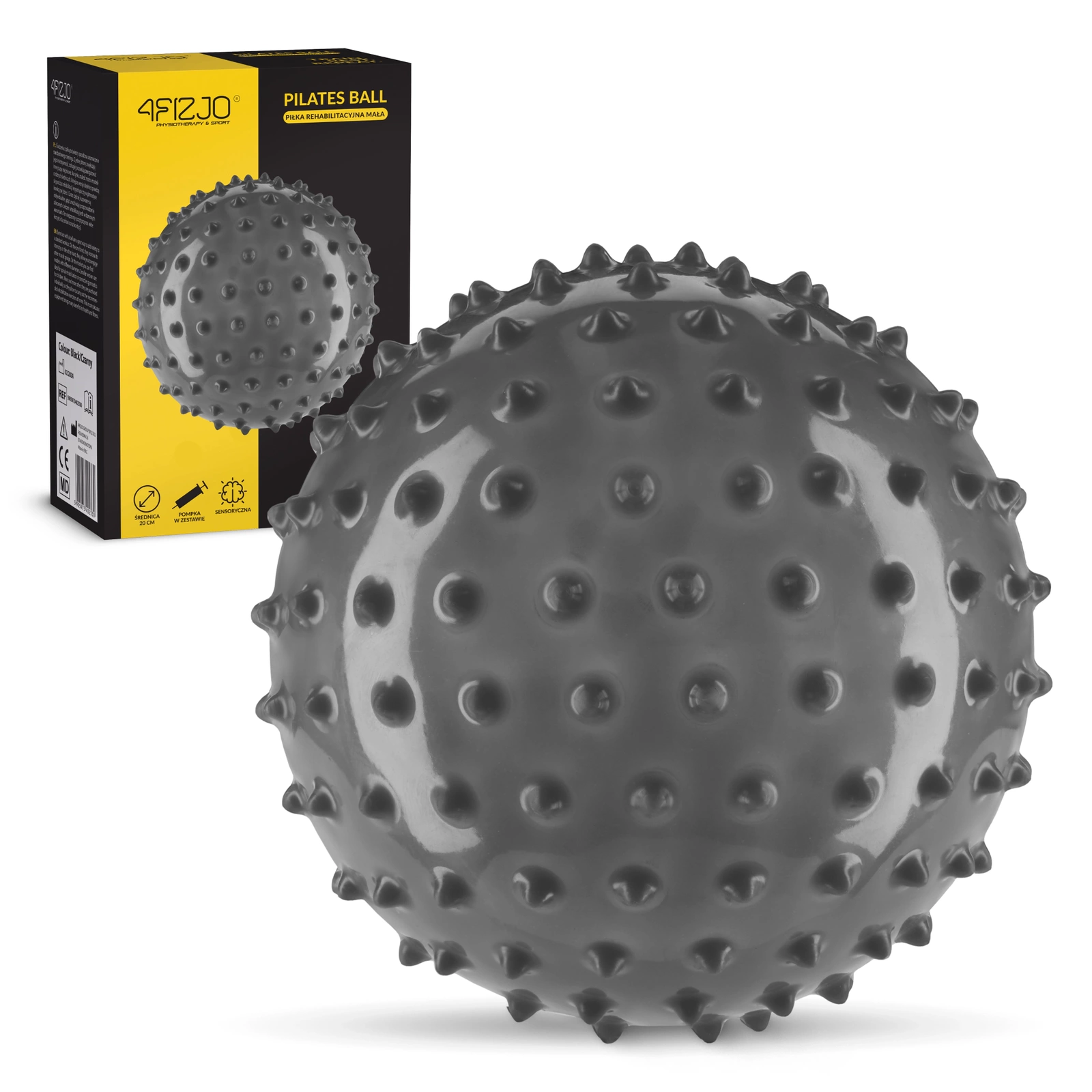 4FIZJO Spiky Massage and Rehabilitation Ball 20 cm, Black