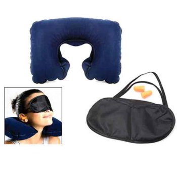Inflatable Travel Neck Pillow with Mask and Ear Plugs, Different Сolors