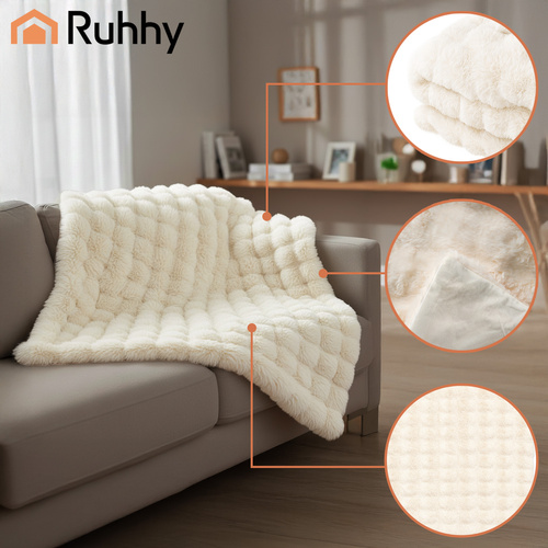 Cozy Faux Fur Throw Blanket 160x100 cm Ruhhy 26493 for Couch, white (2)