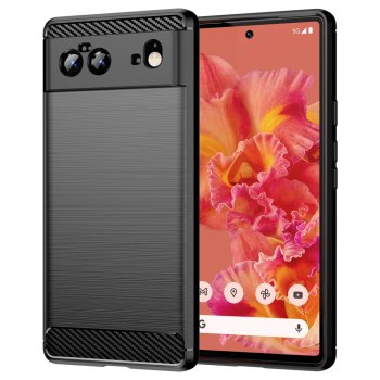 Google Pixel 6 Carbon Flexible Cover TPU Case, Black