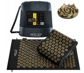 4Fizjo ERGO Acupressure Acupuncture Massage Mat Set with Pillow, 68x42 cm, Black/Gold