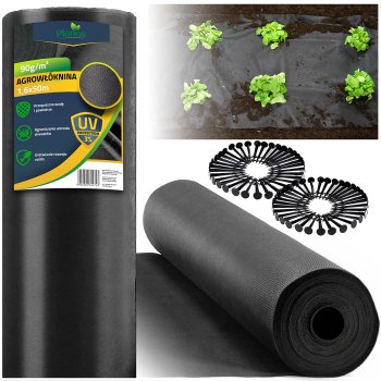 Heavy Duty Weed Barrier Fabric Plonos 90gsm 5.3ft x 164ft with 100 Staples, black