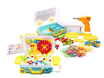 Kids Educational Constructor Tools Set Screwdriver Drill Screws Blocks 258 pcs.