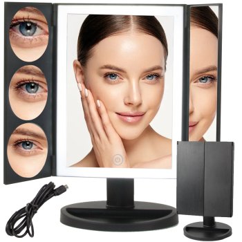 LED Lighted Makeup Mirror with 3x 5x 10x Magnification, Black