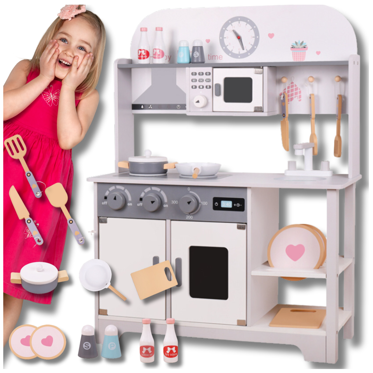 Large Kids Toy Wooden Kitchen with Accessories