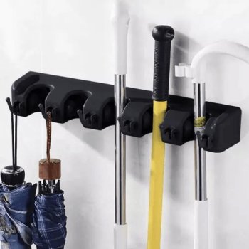Wall-mounted Hanger House Cleaning Tool (mop, broom) Holder / Garden Tool Storage / Garage Organizer, Black