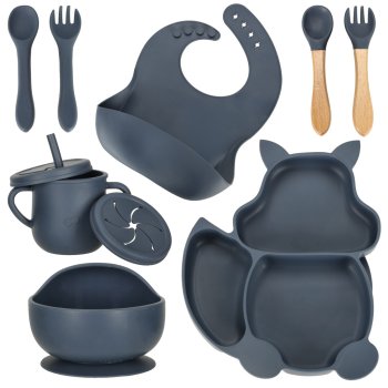 Set of silicone children's dishes 9 elements, gray