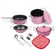 Kids Kitchen Cooking Utensils Set (Pot, Frying pan, Ladle, Spatula, etc.) Toy Kitchenware Kit, Pink