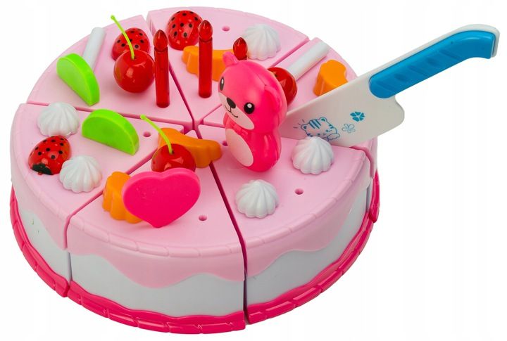 Toy Birthday Cake Cutting Play Food Set with LED Candle, 80 Pieces (2)