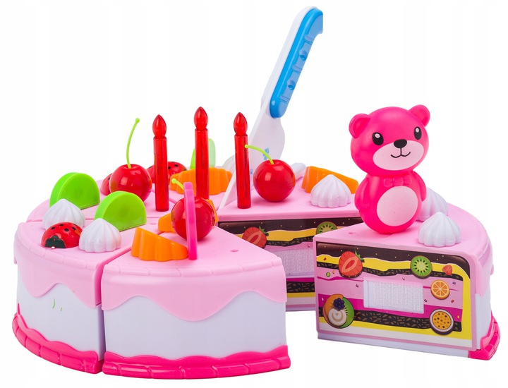 Toy Birthday Cake Cutting Play Food Set with LED Candle, 80 Pieces (3)