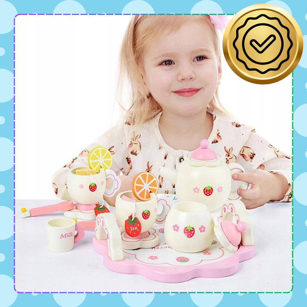 Kids Toy Tea Service Set Wooden Tableware Kit Pretend Play Accessories (2)