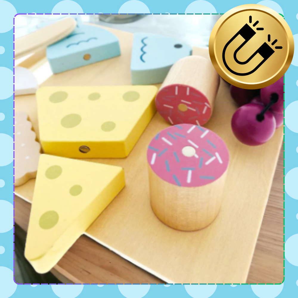 Kids Toy Wooden Magnetic Cutting Products Set with Fish Cheese Sausage (2)