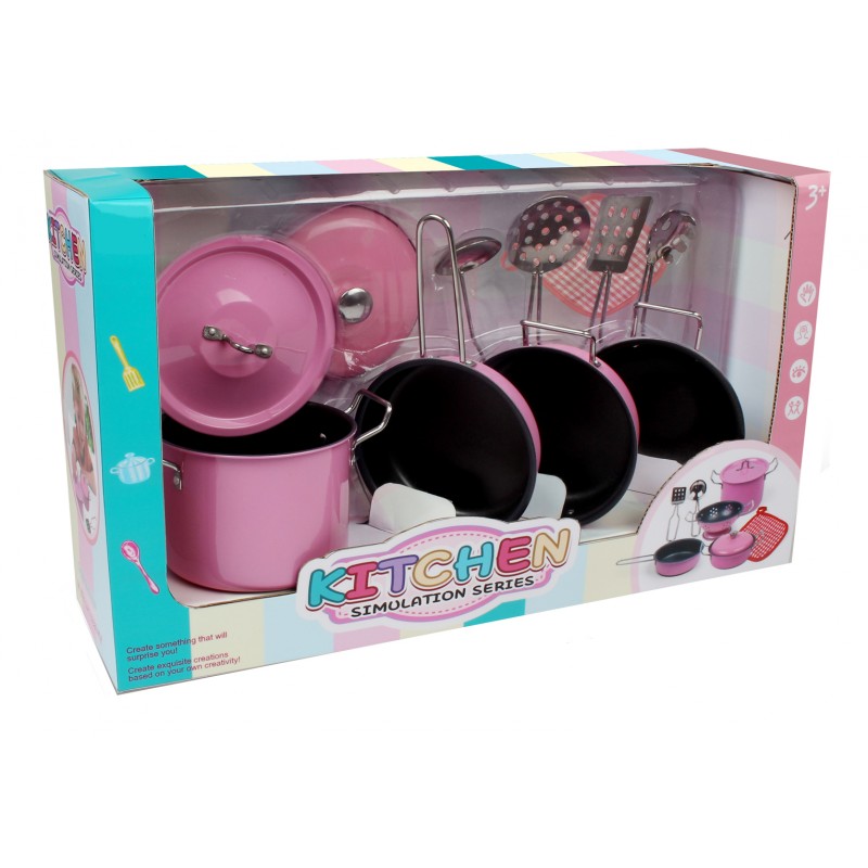 Kids Kitchen Cooking Utensils Set (Pot, Frying pan, Ladle, Spatula, etc.) Toy Kitchenware Kit, Pink (2)