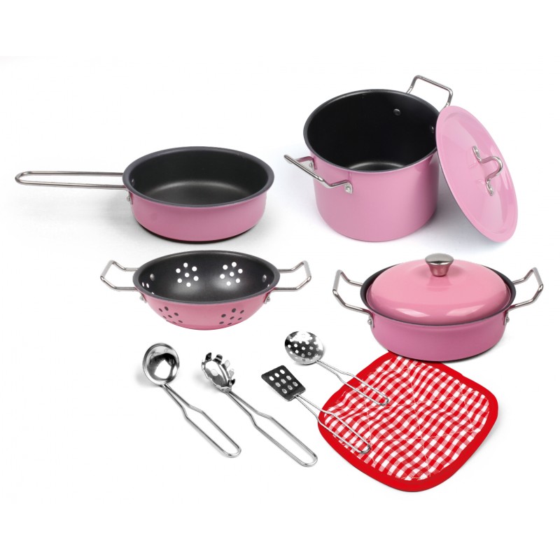 Kids Kitchen Cooking Utensils Set (Pot, Frying pan, Ladle, Spatula, etc.) Toy Kitchenware Kit, Pink (3)